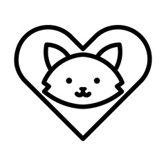 Fototapeta premium Line icon illustration of a cat head inside a heart shape representing love for pets