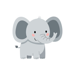 Fototapeta premium Cute cartoon baby elephant illustration, friendly and playful, isolated on white background