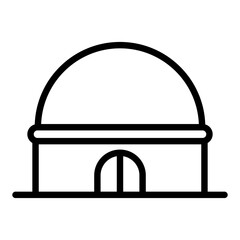 Fototapeta premium Simple line icon representing an astronomical observatory building with a dome roof for star gazing and space research