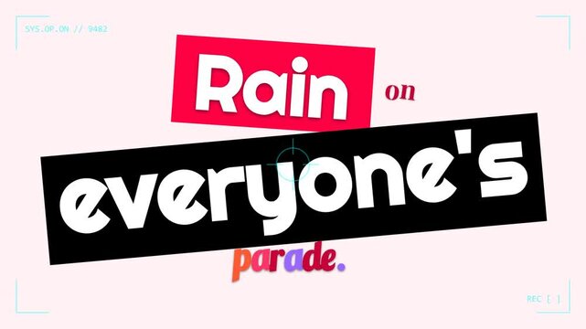 Animated motivation quote Rain on everyones parade text appears on screen a conceptual visual effect