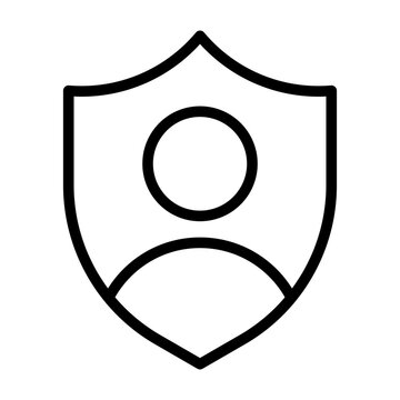 Life insurance icon showing a person behind a shield for personal safety and family security