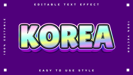 KOREA Text Effect Editable 3D Gradient Style with Shadow and Outline