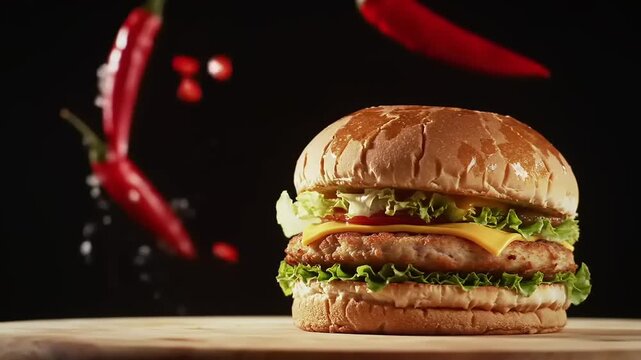 Spicy Double Burger with Chili Peppers. (1)