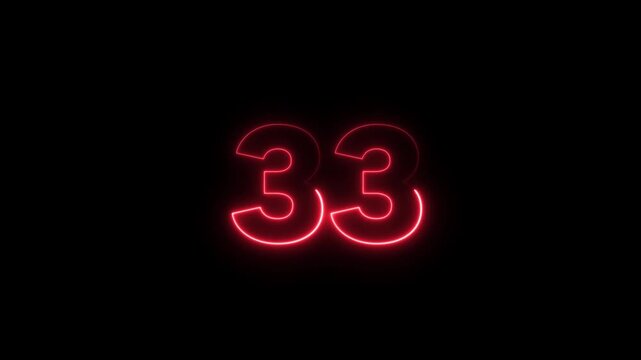 Neon number 33 text outline border frame style animation on black background.