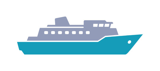 Obraz premium Multicolor ship icon in side view with a simple flat vector design isolated on white background.