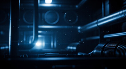 Obraz premium Mysterious Blue Light Illuminates Complex Industrial Machinery