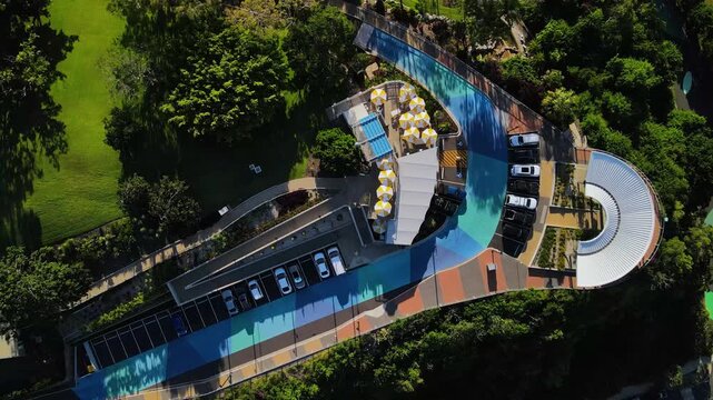 Modern architectural design of a new tourist lookout featuring viewing platforms, cafes, parklands and spectacular Gladstone Harbour views