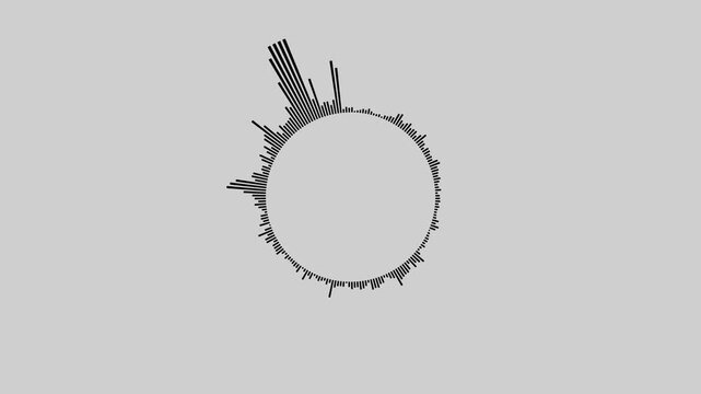 Classic graphic sound equalizer white background. black Sound audio wave animation on transparent background. Black circle audio wave spectrum lines animation on white background.