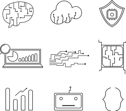 Artificial Intelligence and Technology Line Icon Set