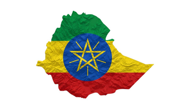 The flag of Ethiopia in the shape of the country
