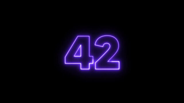 Neon number 42 text outline border frame style animation on black background.