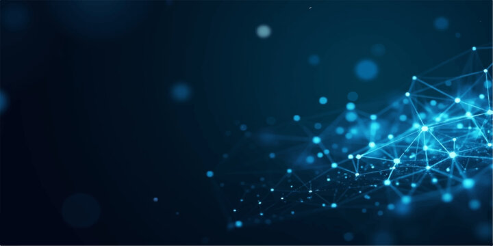An abstract blue winter wallpaper design features glowing stars and snow particles flowing in a bright motion loop backdrop across a dark night sky space illustration