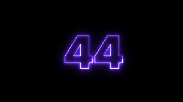 Neon number 44 text outline border frame style animation on black background.