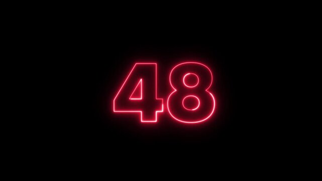 Neon number 48 text outline border frame style animation on black background.