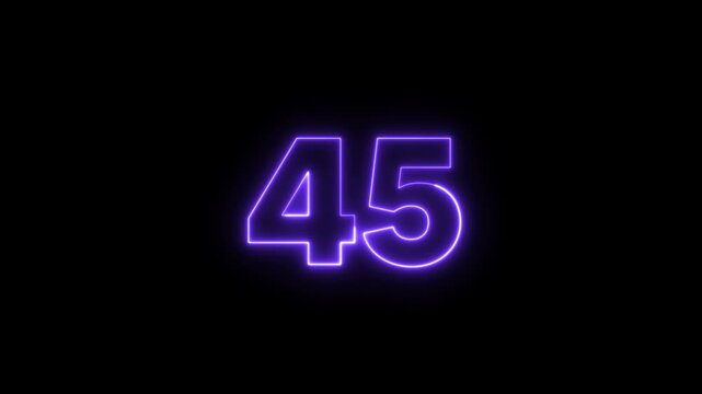 Neon number 45 text outline border frame style animation on black background.