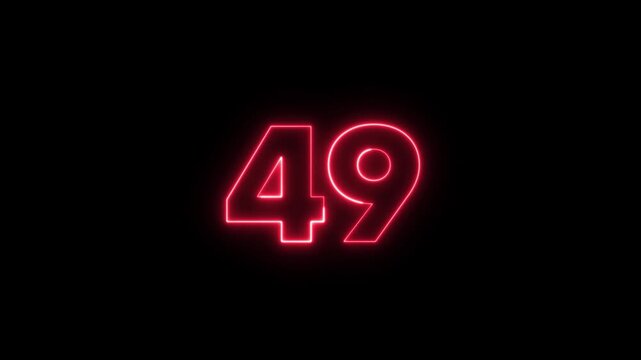 Neon number 49 text outline border frame style animation on black background.