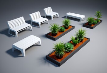 Modern outdoor bench and planter set