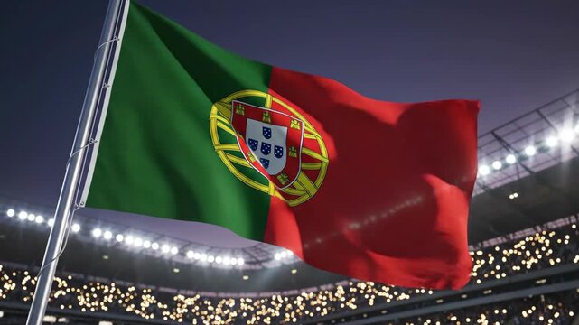 Portugal National Flag Waving Proudly in a Stadium During a Sporting Event.