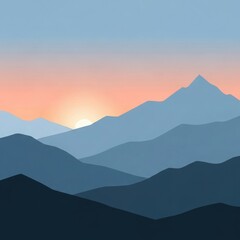 Obraz premium Serene Mountain Landscape at Sunset with Vibrant Orange and Blue Hues