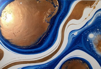 Abstract marble pattern with blue, white, and gold fluid art
