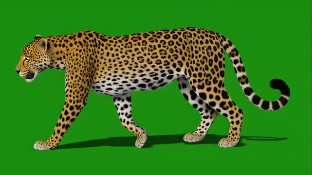 Majestic wildcat walking across a vibrant green screen for a dynamic video project