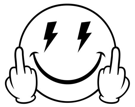 Lightning Eyes Middle Finger Smiley Face Sticker, Punk Rave Emoji Emoticon Graphic