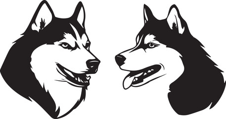 Wolf Inspired Husky Silhouette Dog Logo With Natural Black And White Graphic Style isolated on white background © A.P vector 