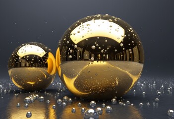 Shining Metallic Balls and Particle Texture on Wet Ground