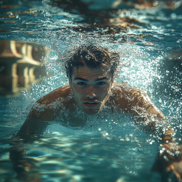 Man swimming in pool.