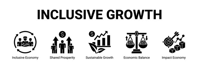Inclusive Growth web banner icon concept, with Inclusive Economy, Shared Prosperity, Sustainable Growth, Economic Balance.