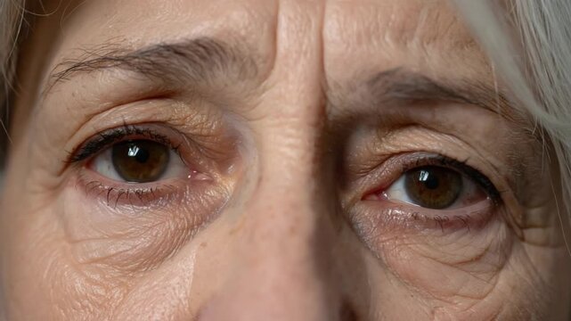 Close-up of senior woman's eyes and wrinkled skin showing aging process