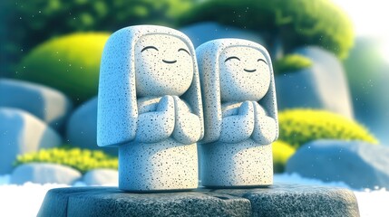 笑みを浮かべ手を合わせている像のイラスト