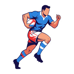 Naklejka premium Rugby Player Running with Ball in Action