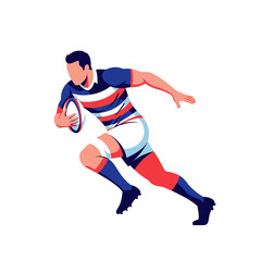 Naklejka premium Rugby player running with ball, dynamic action, sport illustration