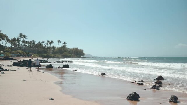 Mōkapu Beach. Basanite and minor picrobasalt Lava flows, Kula Volcanics. Wailea Beach Paths, South Maui, Hawaii. Coastal erosion, Pacific Ocean.  
