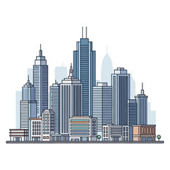 Fototapeta premium Modern City Skyline Illustration: Tall Buildings, Skyscrapers, Urban Landscape