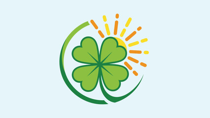 Green Four Leaf Clover Illustration with Sunbeams.