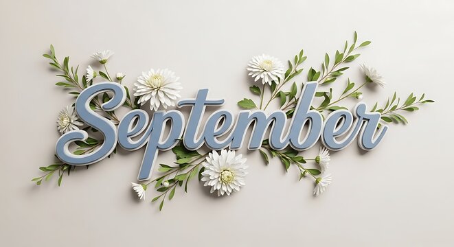 Elegant floral arrangement with the word september prominently displayed in the center
