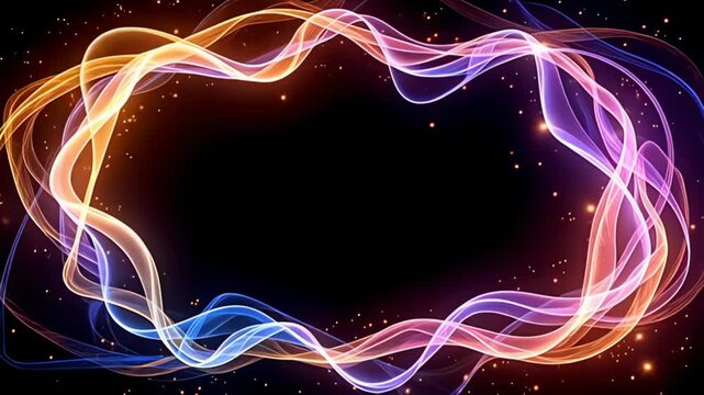An alluring Iridescent Border Frame made of morphing prisms takes center stage, as radiant ribbons of golden and violet light spiral around it, creating intricate patterns that pulse and