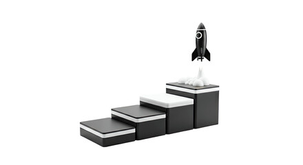 Rocket Launching from Staircase Symbolizing Growth