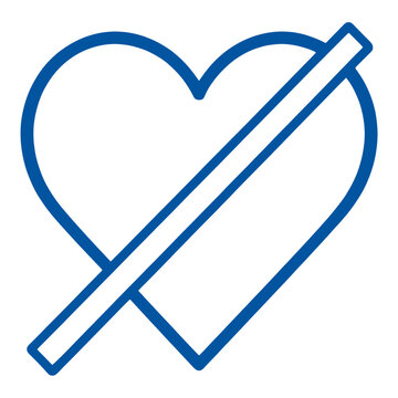 Blue Outline Heart With Diagonal Line Icon for App UI