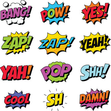 Colorful comic sound effect words in bold and vibrant speech bubbles sound effects 1