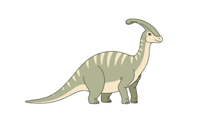 Naklejka premium Large herbivorous parasaurolophus dinosaur with a characteristic head crest and green striped skin on a white background.