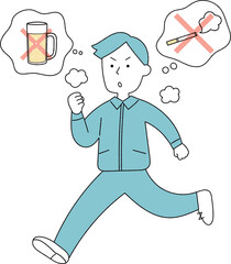 健康のためにジョギングをする若い男性単色