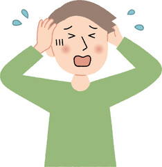 頭を抱えて困っている若い男性