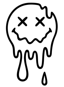 Melting X Eyes Smiley Face Sticker, Half Face Acid Grunge Graphic, Y2K Horror Emoji Vector, Melting Grunge Rave Graphic