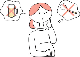 飲酒や喫煙について考える妊婦さん単色