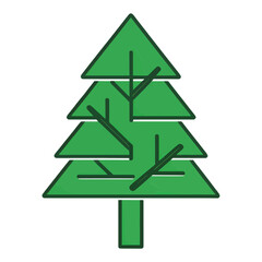 Green Pine Tree Outline Vector Icon for Web Interface with Branch Details