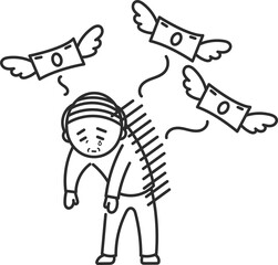 老後破産をするシニア男性のイラスト　線画のみ