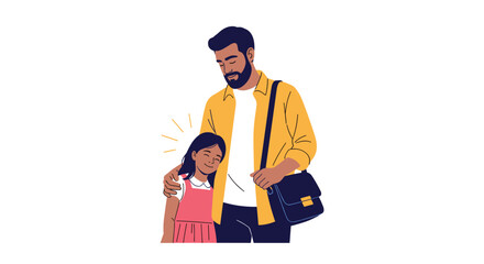 Fototapeta premium Loving father with a beard embracing his smiling young daughter in a heartwarming family portrait isolated on white background.